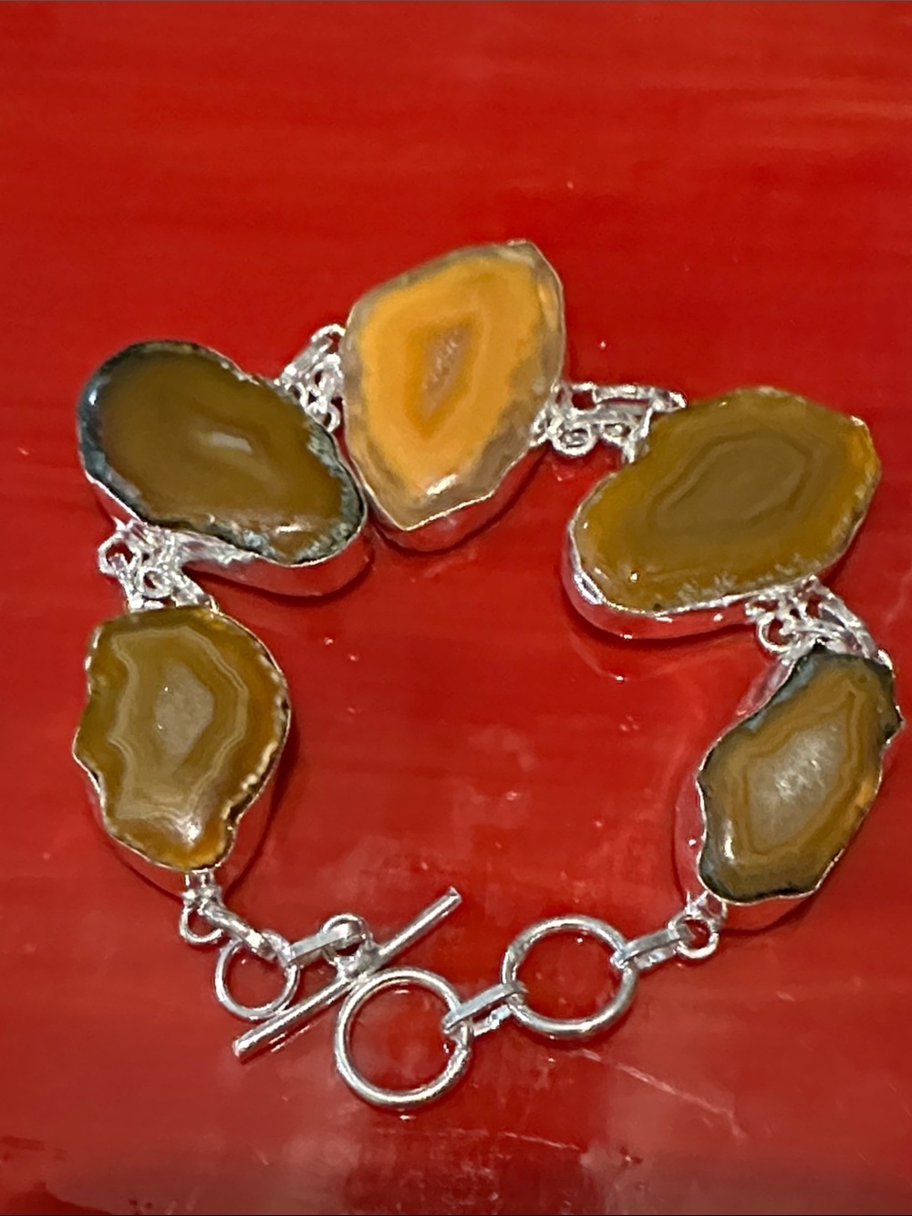 Silver Carnelian & Agate Slice
Statement Bracelet